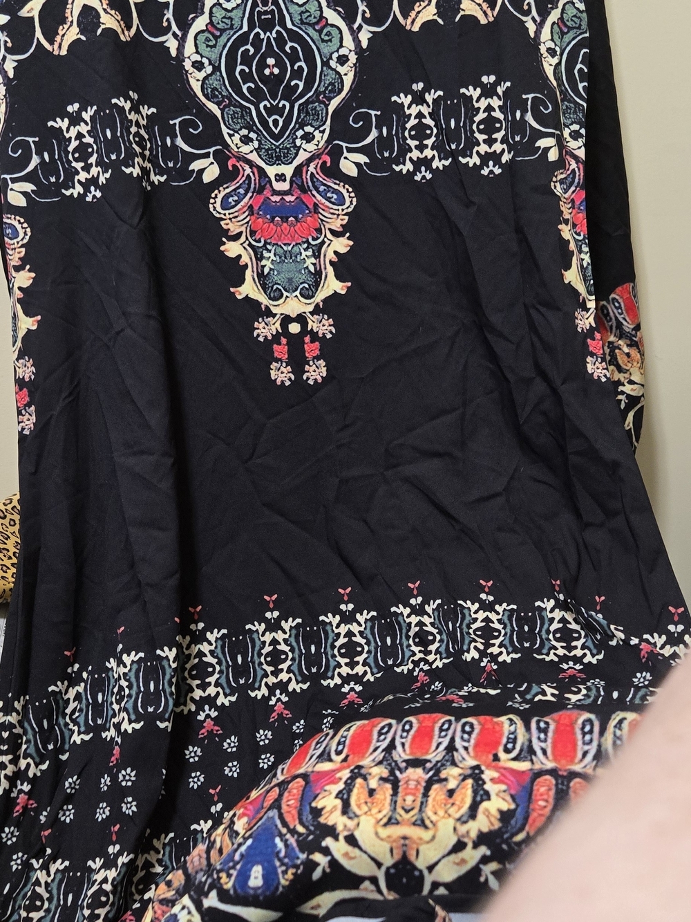 Women's Black Printed Maxi Dress with Colorful Boho Motif